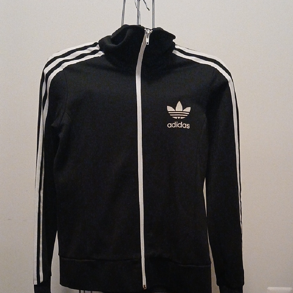 Adidas Men's Black and White Track Jacket Vintage National Flag Tag Sz 38 Unisex